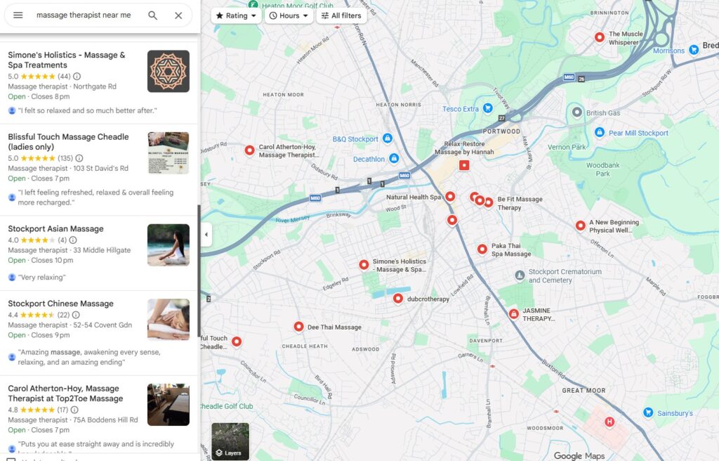 local seo example massage stockport